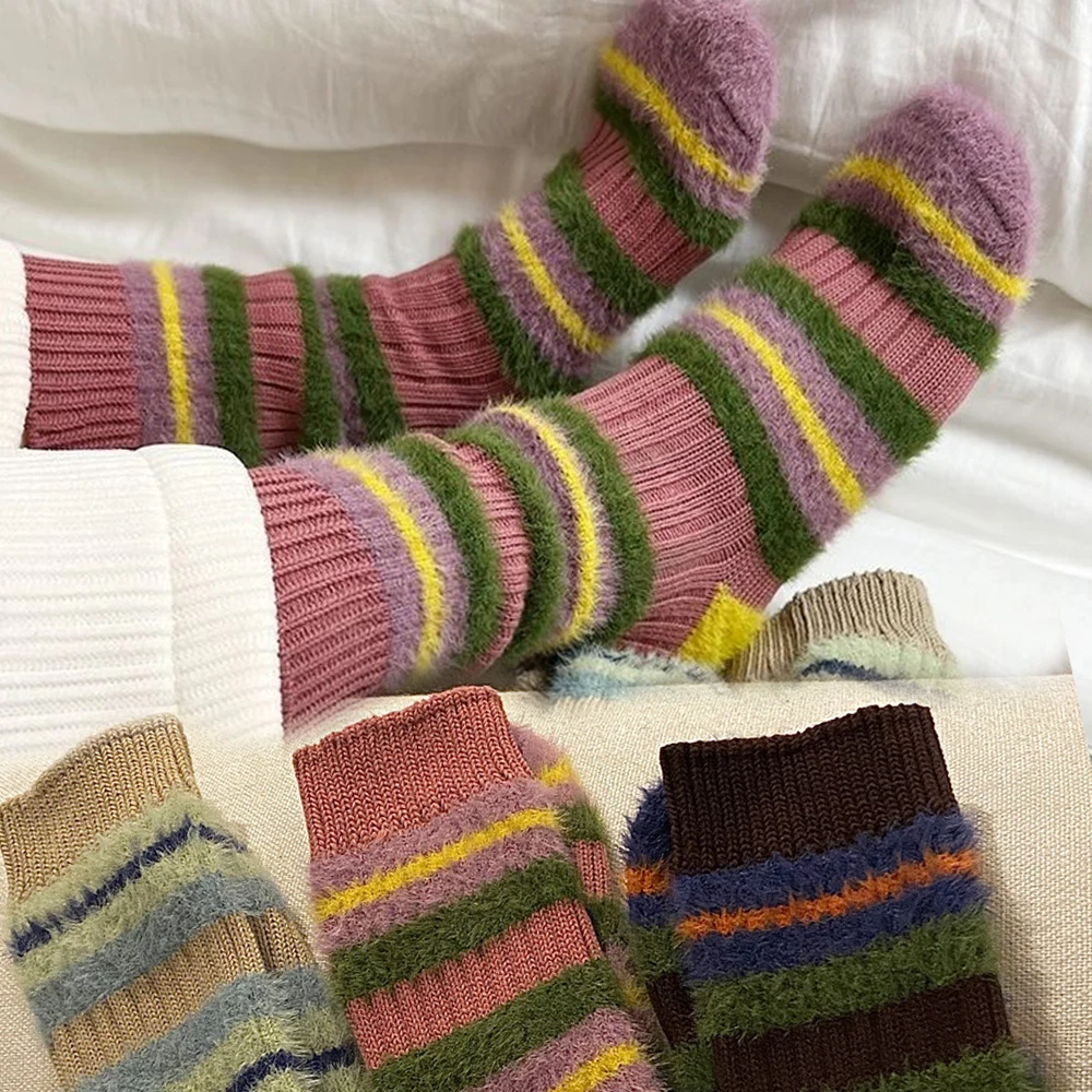 

Women Knitted Retro Sweet Socks Spring Autumn Winter Fluffy Warm Home Mid-tube Cotton Thick Thread Needles Furry Sock Harajuku