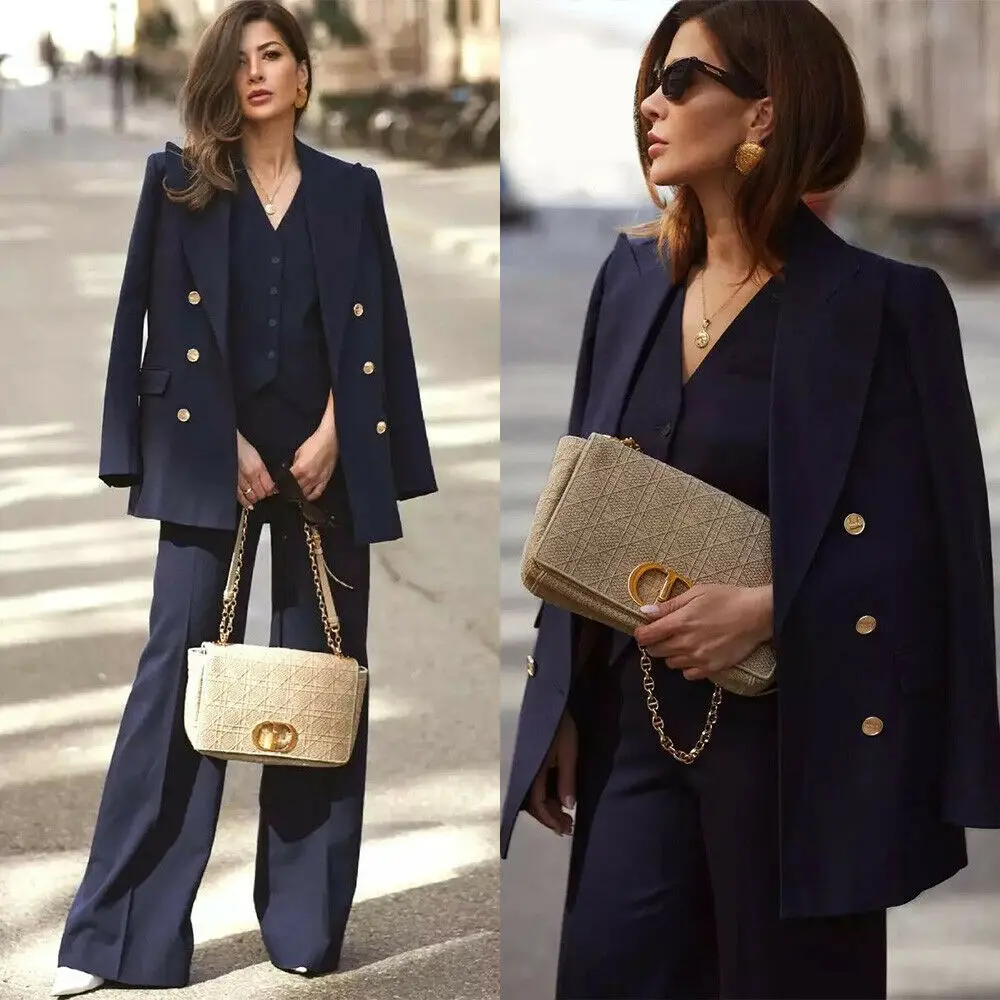 Navy Blue Women Suits 3 Piece Set Designer (Jacket+Pants+Vest)Custom Made Formal Blazer Metal Button Office Business Coat
Navy Blue Women Suits 3 Piece Set Designer (Jacket+Pants+Vest)Custom Made Formal Blazer Metal Button Office Business Coat