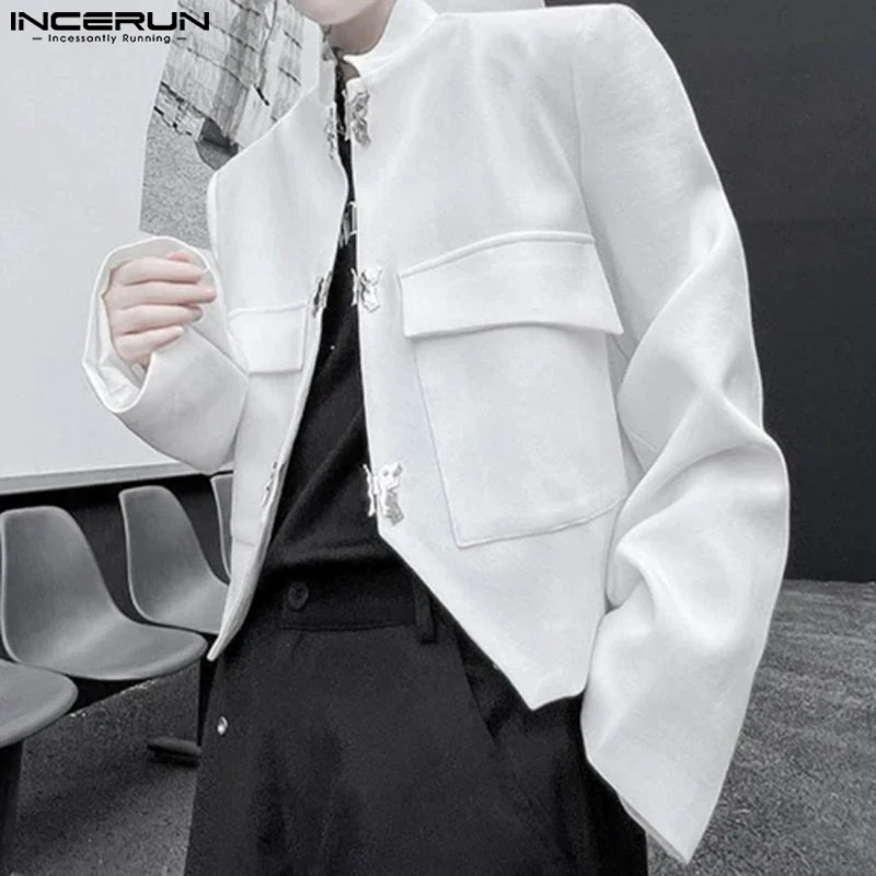 

INCERUN Tops 2023 Korean Style New Mens Fashion Butterfly Button Metal Design Blazers Casual Solid Long Sleeved Suit Coats S-5XL