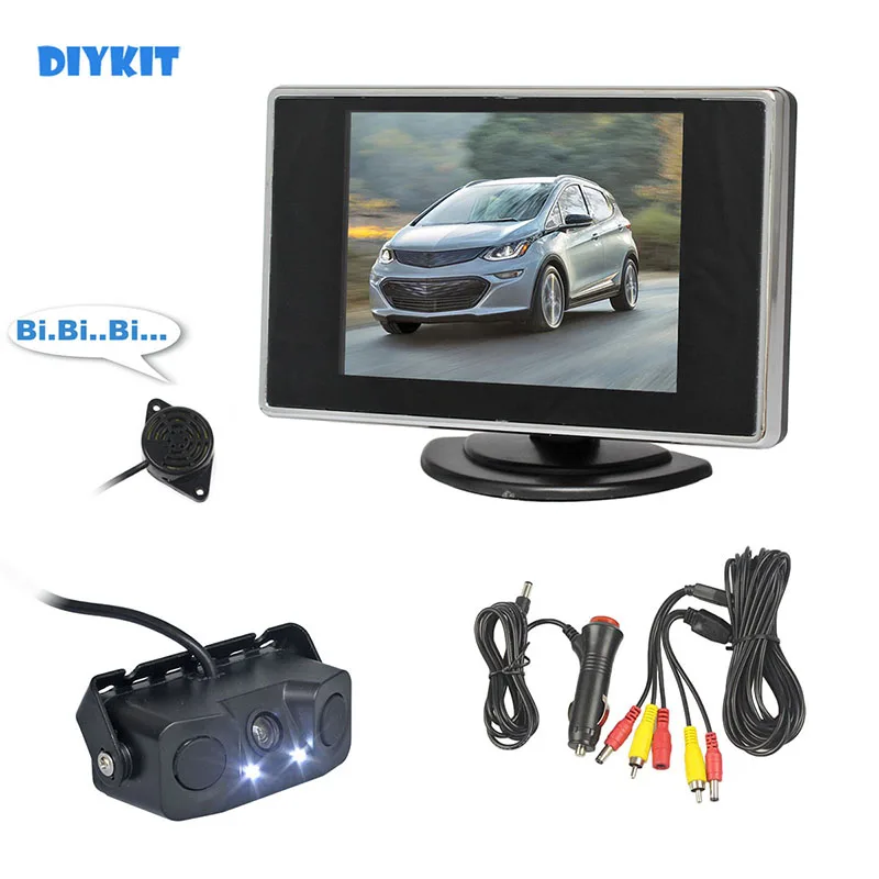 

DIYKIT 3.5" TFT LCD Backup Car Monitor Waterproof Video Parking Radar Sensor Reversing Car LED Camera Parking Assistance System