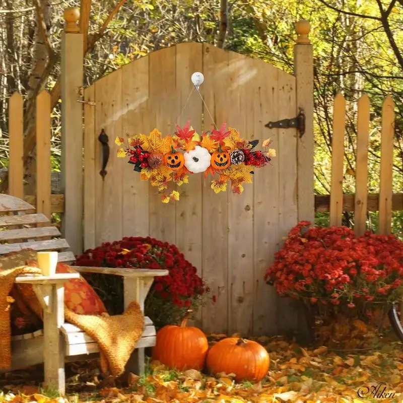 

Seasonal Door Hanger Halloween Decoration Maple Leaf Pumpkin Decorative Pendant Harvest Festival Wall Hanging Props Autumn Decor