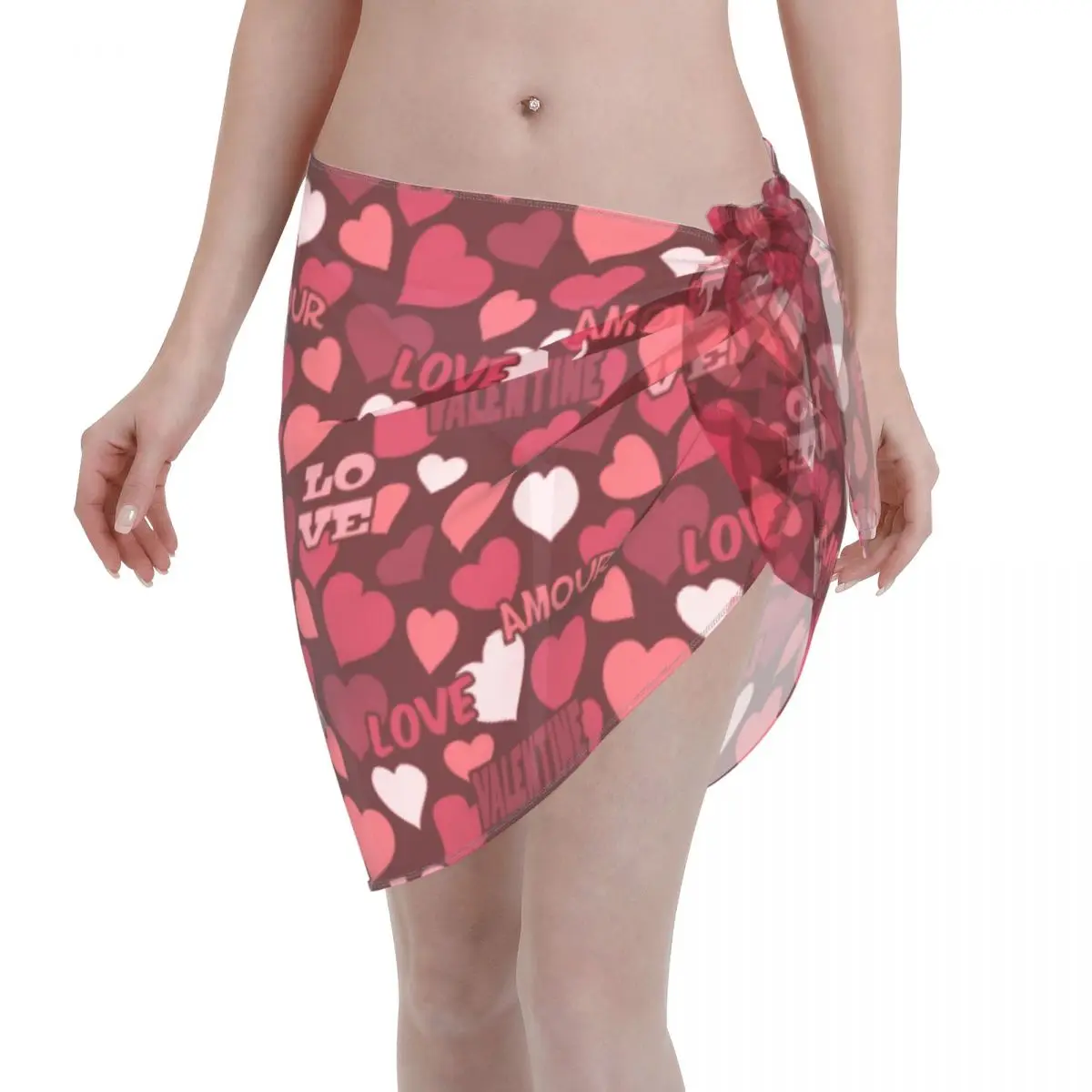 

Valentines Day Heart Women Cover Up Wrap Chiffon Swimwear Pareo Sarong Beach Wear See Through Bikini Cover Ups Skirt Swimsuit