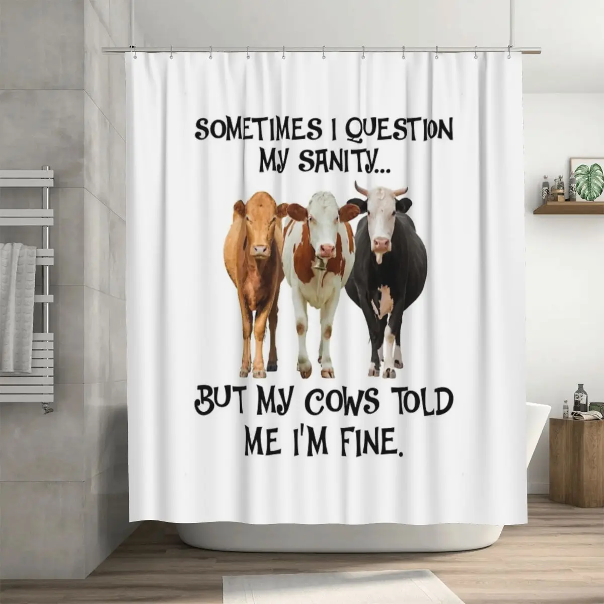 

Иногда я задаю вопрос о своей Санти, но мои коровы отметили мне, что душевая занавеска 72x72 дюйма с крючками, индивидуальный узор, подарок любимому