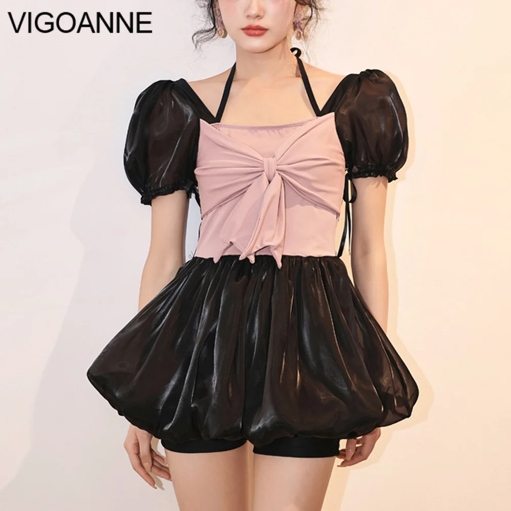 Женский слитный купальник VigoAnne, лоскутное платье с коротким рукавом и пуш-ап с бантом, корейское Монокини, летний купальный костюм, 2024
Женский слитный купальник VigoAnne, лоскутное платье с коротким рукавом и пуш-ап с бантом, корейское Монокини, летний купальный костюм, 2024