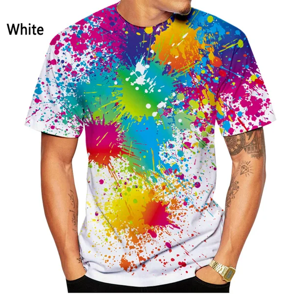 

2023 New Fashion Paint Splatter Tie-dye 3D Printed T-shirt for Men's and Women's Summer Casual Short-sleeved Hipster Rainbow Top