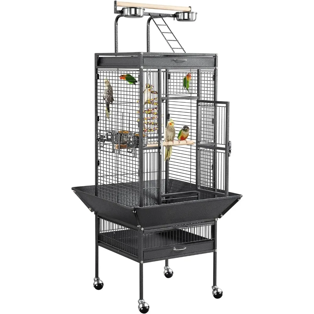 61-inch Playtop Wrought Iron Large Parrot Bird Cages with Rolling Stand for Cockatiels Amazon Parrot
61-inch Playtop Wrought Iron Large Parrot Bird Cages with Rolling Stand for Cockatiels Amazon Parrot