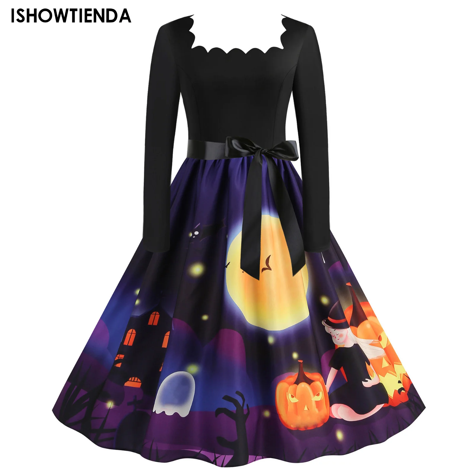 Women Halloween Dress Autumn Winter Vintage Printed Square Neck Halloween Long Sleeve Swing Party Festival Sundress Hem Dress
Women Halloween Dress Autumn Winter Vintage Printed Square Neck Halloween Long Sleeve Swing Party Festival Sundress Hem Dress