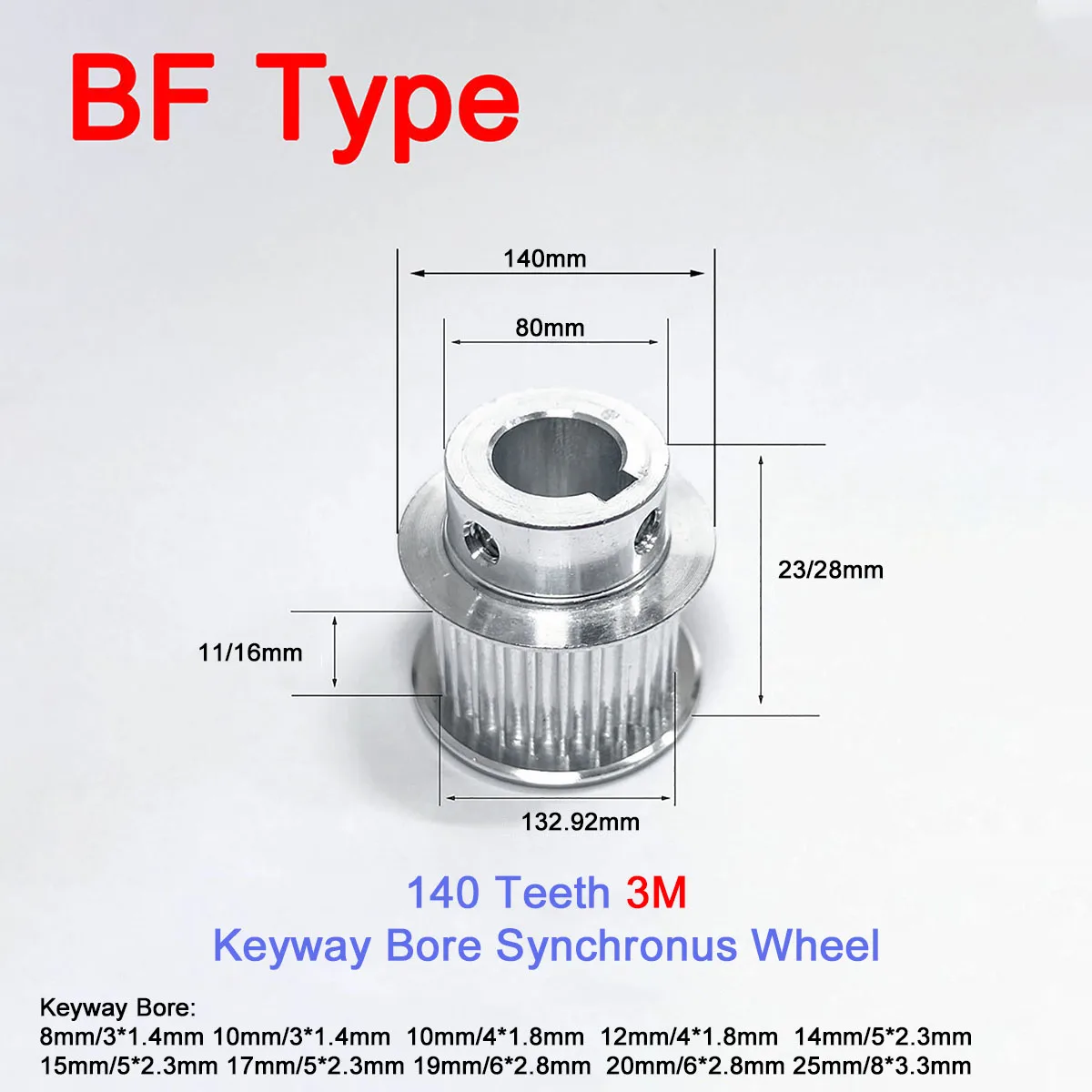 1Pc 140 Teeth 3M Timing Pulley BF Type Bore 8/10/12/14/15/17/19/20/25mm Keyway Synchronous Wheel Width 11mm 16mm Idler Pulley
1Pc 140 Teeth 3M Timing Pulley BF Type Bore 8/10/12/14/15/17/19/20/25mm Keyway Synchronous Wheel Width 11mm 16mm Idler Pulley