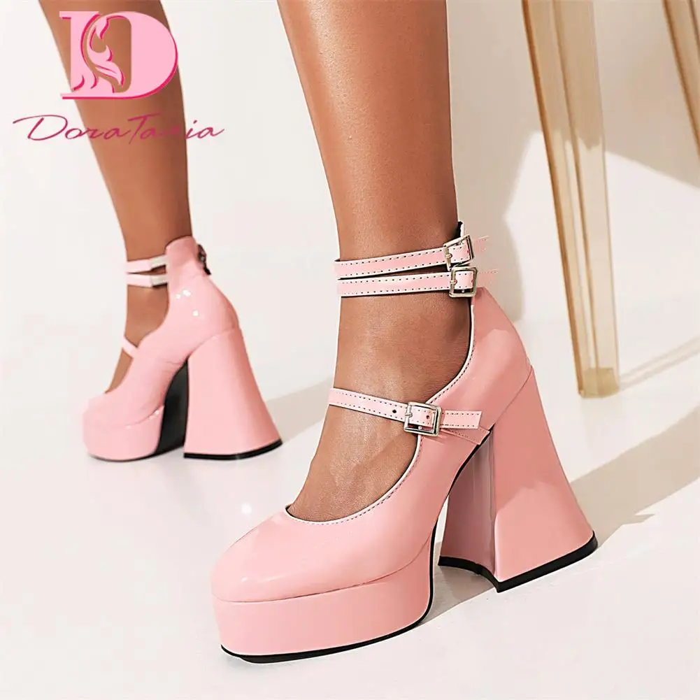 

DoraTasia New Ladies Platform Ankle Strap Pumps Stylish Office Thick High Heels Pumps Women 2022 Party Sexy Fashion Shoes Woman
