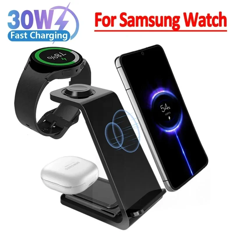 

30W 3 in 1 Wireless Charger Stand For iPhone 15 14 13 12 Samsung Galaxy Apple Watch 7 8 9 Airpods Pro Fast Charging Dock Station