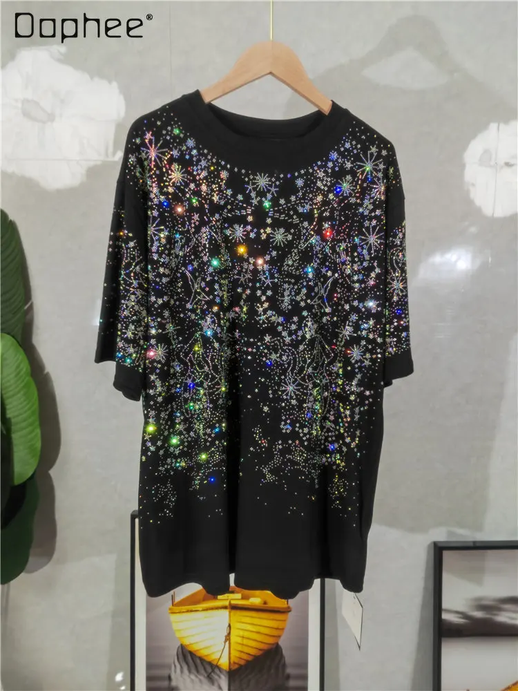 Fashion Short Sleeve Starry T-shirt Female 2023 Spring Summer New Heavy Industry Rhinestone Full Diamond Round Neck Loose Top
Fashion Short Sleeve Starry T-shirt Female 2023 Spring Summer New Heavy Industry Rhinestone Full Diamond Round Neck Loose Top