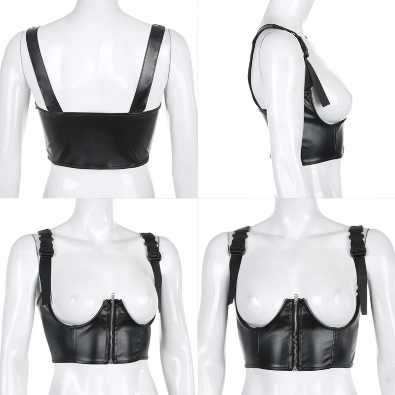 Women Harajuku Punk Open Cup Tank Top Faux Leather Cropped Bustier Corset Zipper Front Buckle Strap Gothic Push Up Slim Vest
Women Harajuku Punk Open Cup Tank Top Faux Leather Cropped Bustier Corset Zipper Front Buckle Strap Gothic Push Up Slim Vest