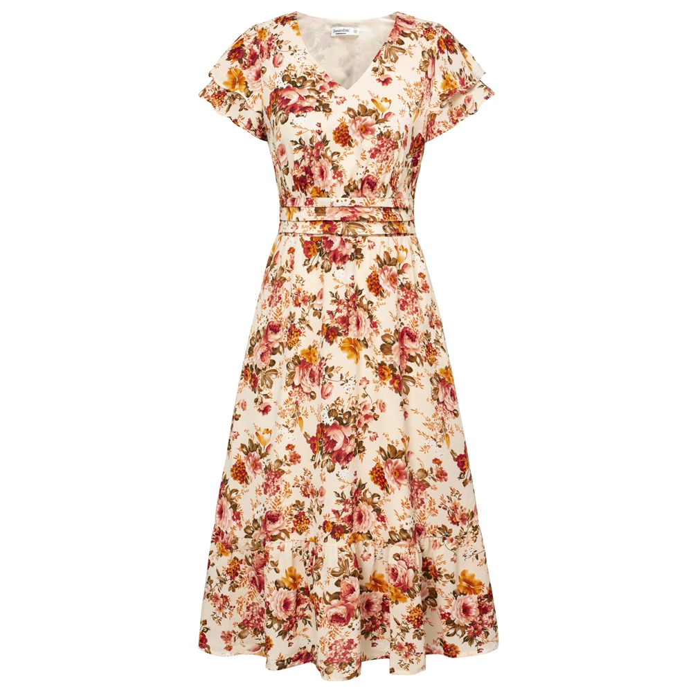 Jasambac Summer Dresses For Women Floral Printed Elastic Waist Midi Short Sleeve Boho Beach Dress V-Neck Flared A-Line Dress
Jasambac Summer Dresses For Women Floral Printed Elastic Waist Midi Short Sleeve Boho Beach Dress V-Neck Flared A-Line Dress