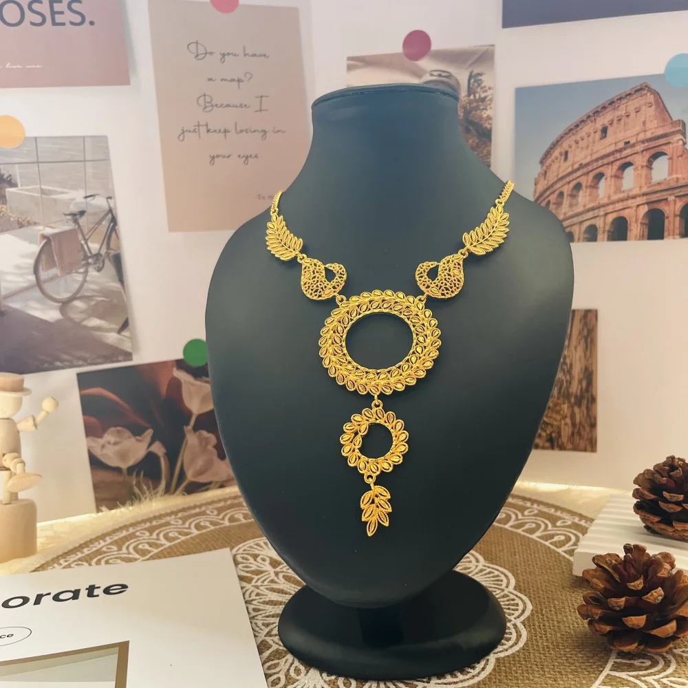 Dubai Fashion Women's Flower Sweater Long Necklace 24K Gold-Plated Middle Eastern Luxury Flower Earrings Copper Jewelry Two-Pieces 10 Mallzona S365de69911644e67a9dd1baca3f39990Z Dubai Fashion Women's Flower Sweater Long Necklace 24K Gold-Plated Middle Eastern Luxury Flower Earrings Copper Jewelry Two-Pieces Mallzona