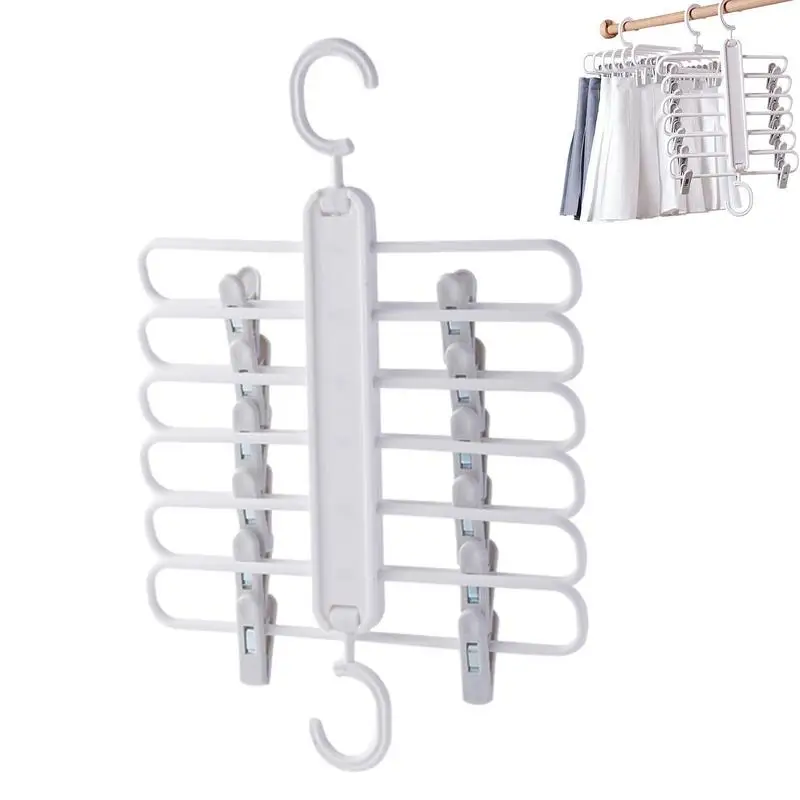 

Clothes Storage Rack Collapsible Trousers Holder Multiple Pants Hangers Magic Space Saving Scarf Organizer With Clips For Pants