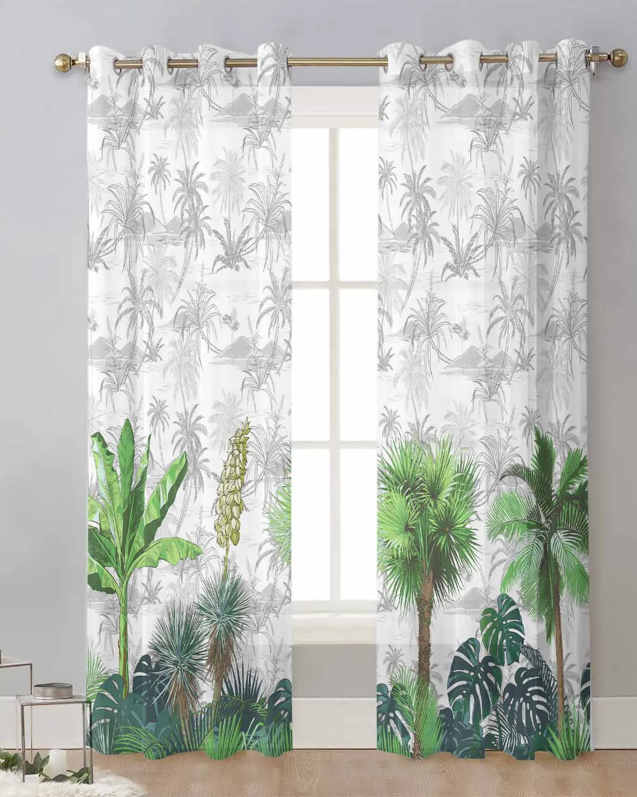 

Летние прозрачные Занавески ручной работы с тропическими растениями для гостиной, окна, прозрачная вуаль, тюль, занавески, Декор для дома