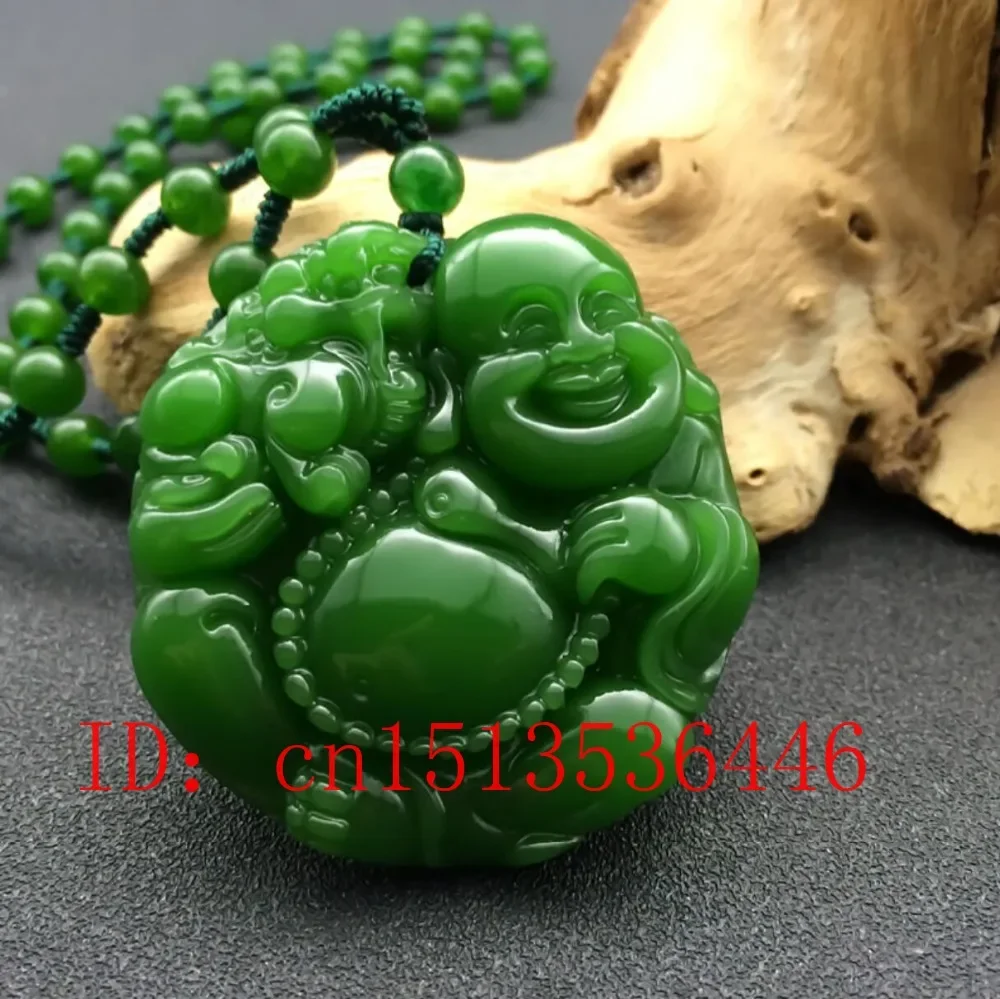 

Natural Green Jade Maitreya Pendant Beads Necklace Charm Jewellery Fashion Accessories Hand-Carved Luck Buddha Amulet Gifts