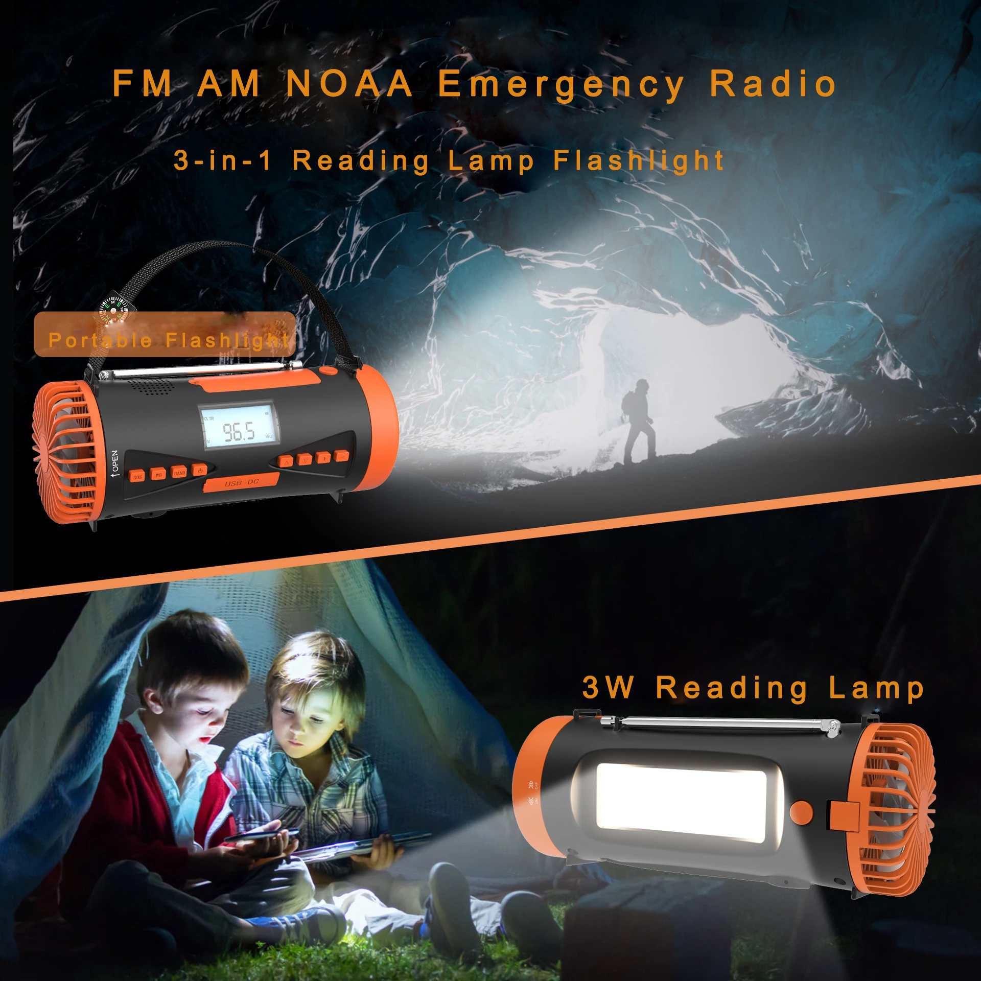 Portable Radio Hand Crank AM FM WB Weather Radio Receiver Waterproof Emergency Radio with Led Lights 6000 mAh Power Bank SOS Fan
Portable Radio Hand Crank AM FM WB Weather Radio Receiver Waterproof Emergency Radio with Led Lights 6000 mAh Power Bank SOS Fan