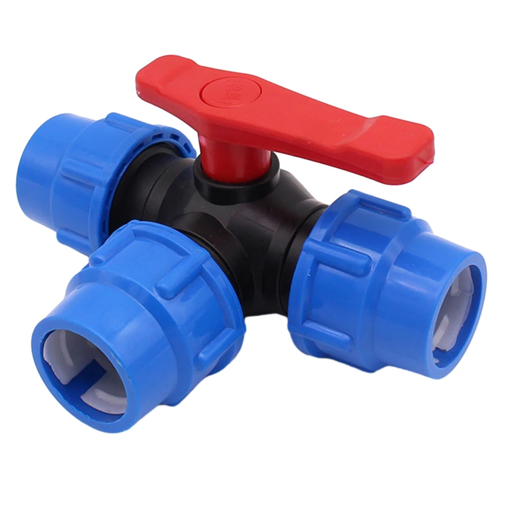 

1pcs PE 3-Way Ball Valve DN15 DN20 DN25 DN32 DN40 PE Pipe Joint For Control Water Flow Direction Switch Water Supply Accessories
