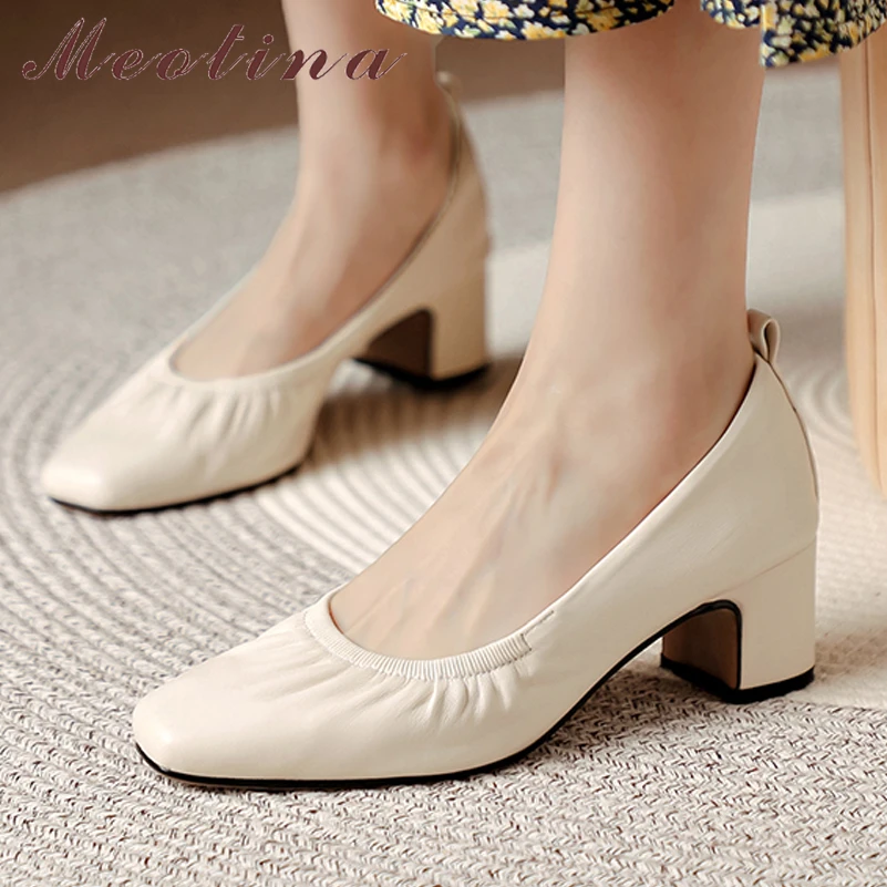 Meotina Women Genuine Leather Square Toe Pumps Block High Heels Pleated Ladies Fashion Party Shoes Spring Autumn Black Beige
Meotina Women Genuine Leather Square Toe Pumps Block High Heels Pleated Ladies Fashion Party Shoes Spring Autumn Black Beige