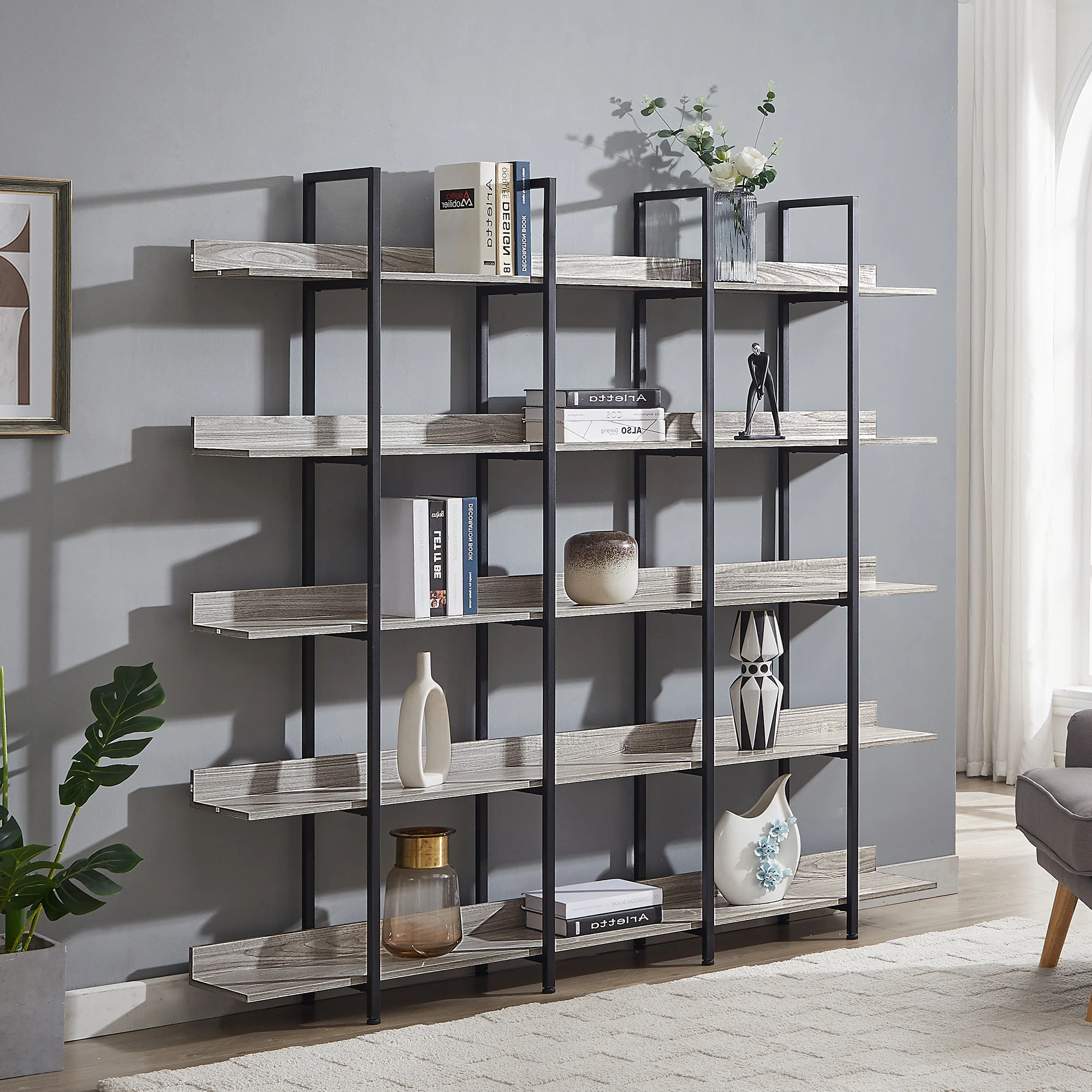 5 Tier Bookcase Home Office Open Bookshelf, Vintage Industrial Style Shelf with Metal Frame, MDF Board
5 Tier Bookcase Home Office Open Bookshelf, Vintage Industrial Style Shelf with Metal Frame, MDF Board