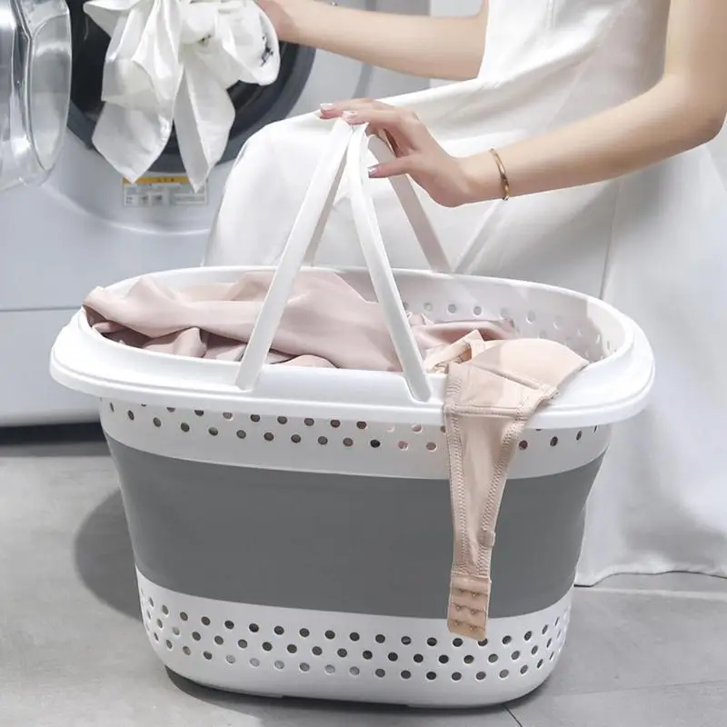 

Collapsible Plastic Laundry Basket Folding Pop Up Bathroom Dirty Clothes Basket Household Plastic Large Storage Container Hamper