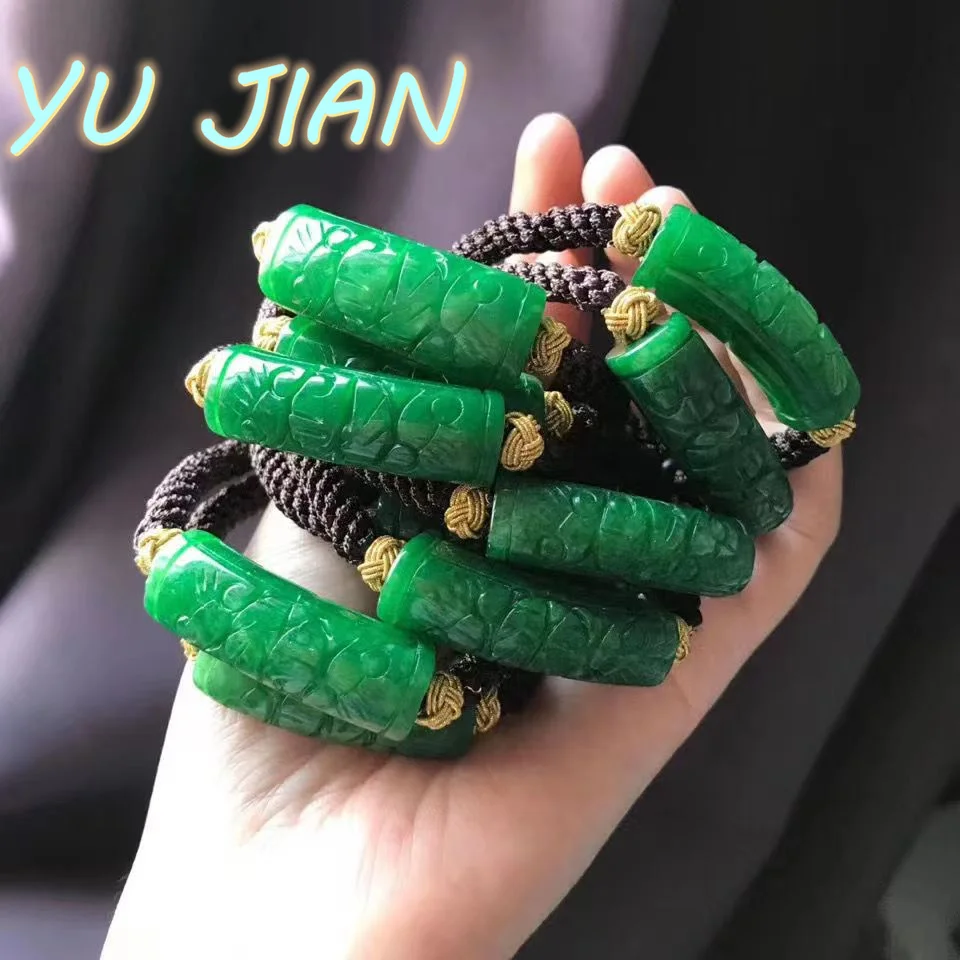 

Purely Hand-made Hollowed Out Hand-carved Pattern Dry Green Jadeite Jade Bracelet Delicate Bangle Handring Quality Jewelry