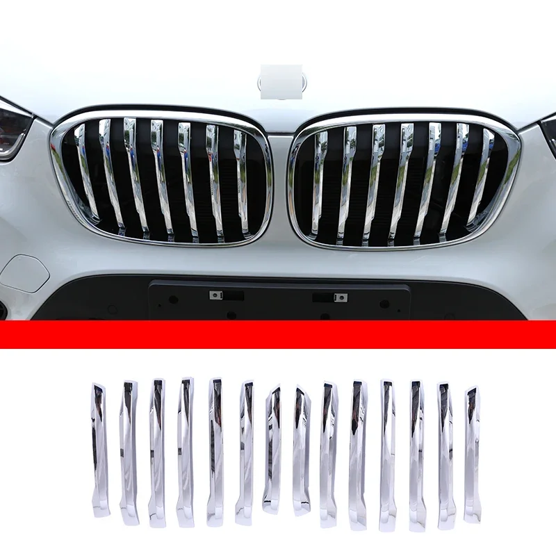

For BMW X1 F48 2016-2019 14Pcs/Set Car Styling ABS Chrome/Black Front Grille Trim Strips Cover Auto External Accessories
