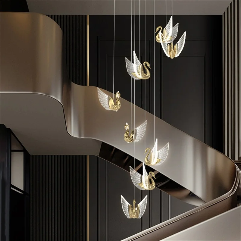 

TEMAR Nordic Creative Swan Pendant Light Stairs Chandelier Hanging Contemporary Fixtures for Home Dining Room