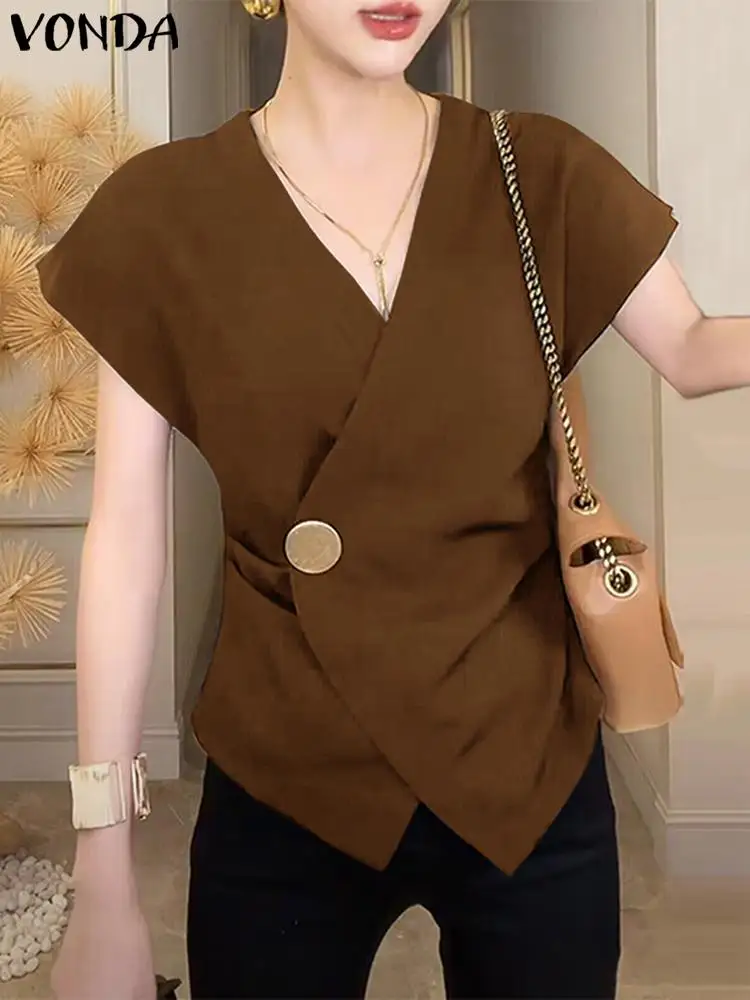 Women Casual Shirts VONDA Elegant Blouse Short Sleeve V-Neck Top 2024 Summer Buttons Solid Color Fashion Office Blusas Femininas
Women Casual Shirts VONDA Elegant Blouse Short Sleeve V-Neck Top 2024 Summer Buttons Solid Color Fashion Office Blusas Femininas