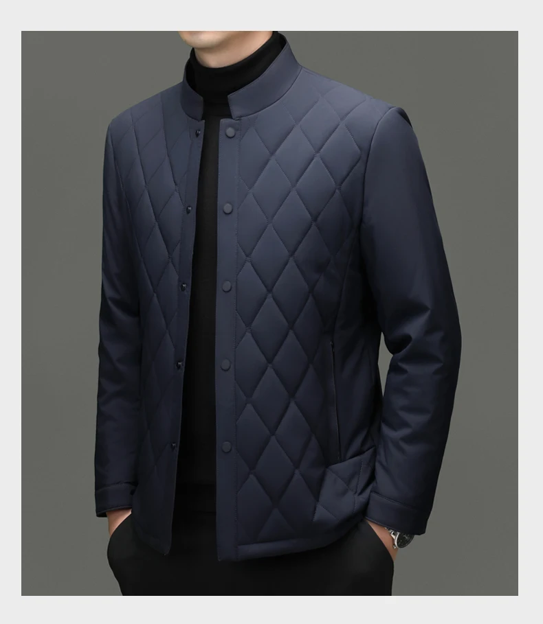 سترة رجالية فاخرة من حرير التوت بياقة عالية، تصميم جديد أنيق لفصلي الخريف والشتاء، معطف عملي غير رسمي مقاوم للرياح سترة رجالية فاخرة من حرير التوت بياقة عالية، تصميم جديد أنيق لفصلي الخريف والشتاء، معطف عملي غير رسمي مقاوم للرياح