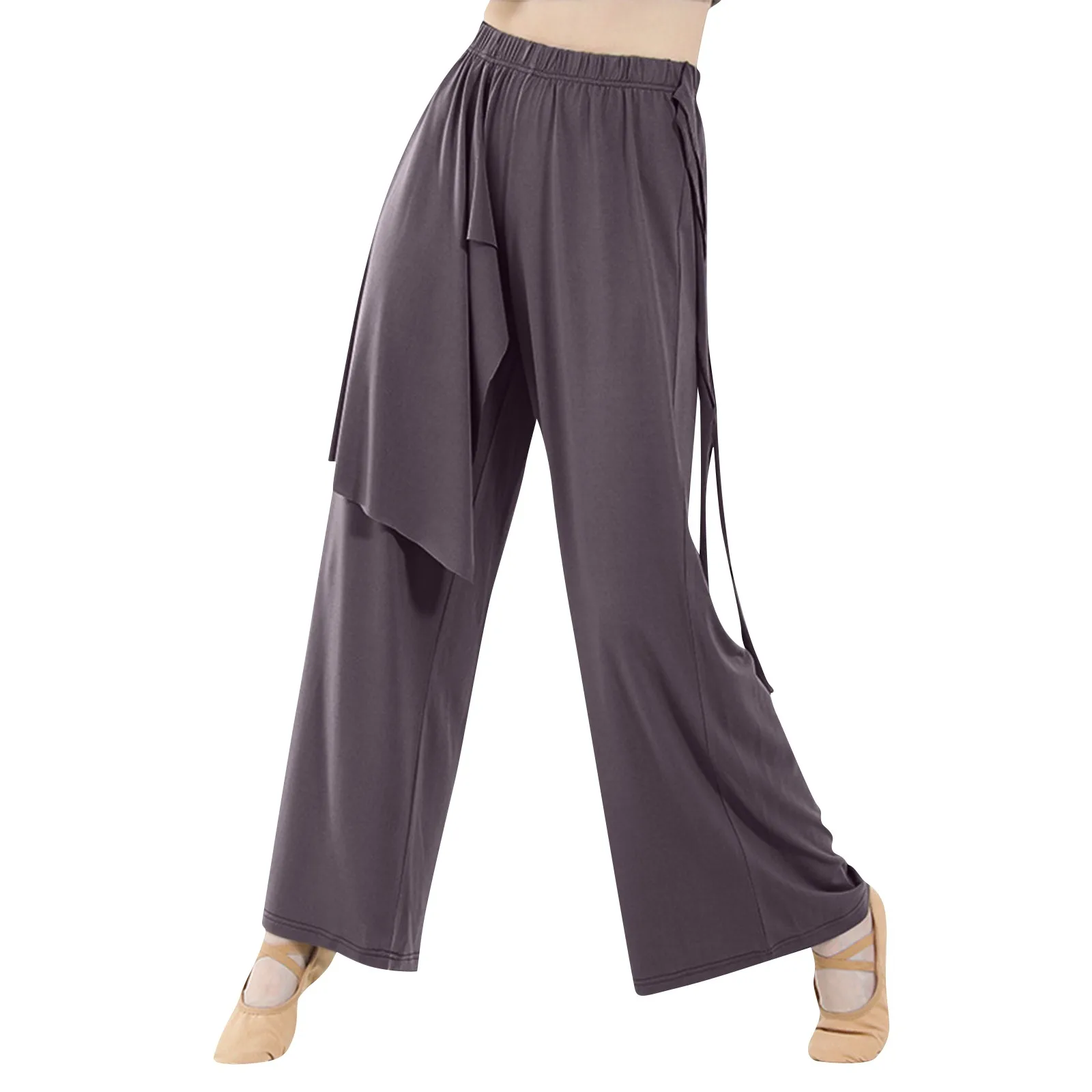

Брюки женские с эластичным поясом, повседневные свободные однотонные брюки с широкими штанинами, универсальные тренировочные прямые штаны для танцев