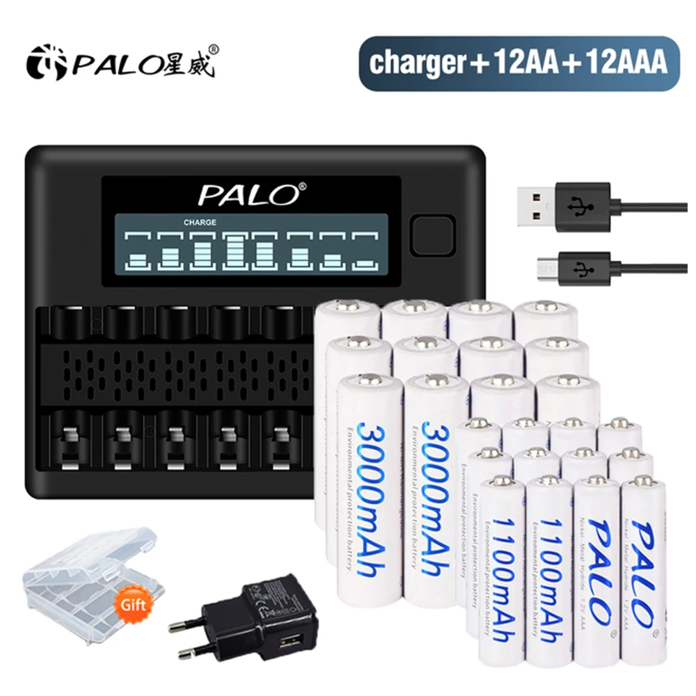 

PALO 1.2V 3000mAh NI-MH AA 2A rechargeable battery + 1.2V NI MH AAA 3A 1100mAh rechargeable batteries For Torch Toys Clock Mouse