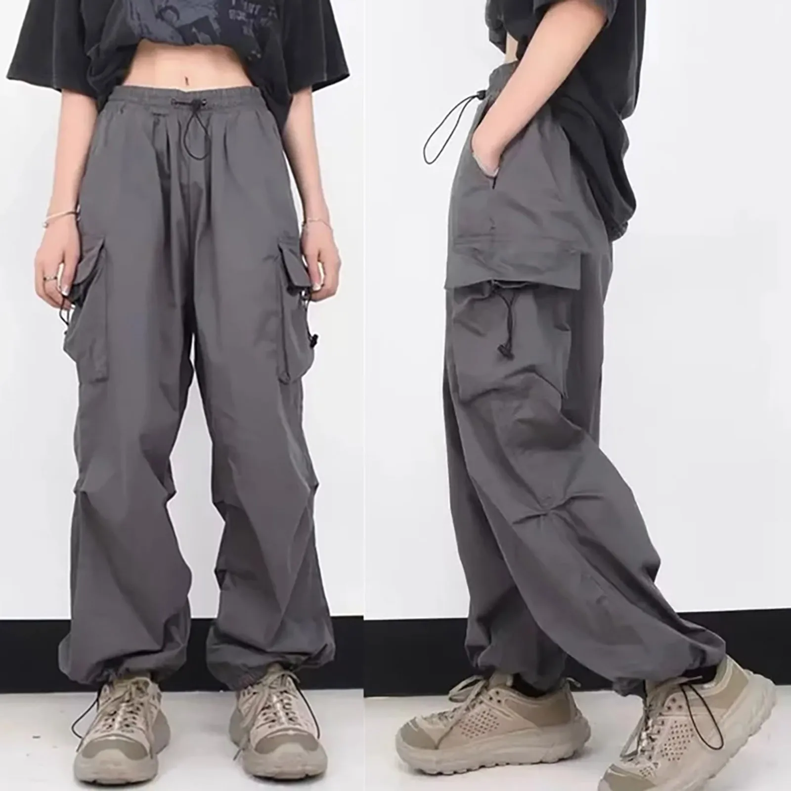 

2023 Cargo Pants Woman Baggy Clothes Pants High Waist Zipper Slim Drawstring Loose Plus Size Womans Parachute Pant Joggers Pants