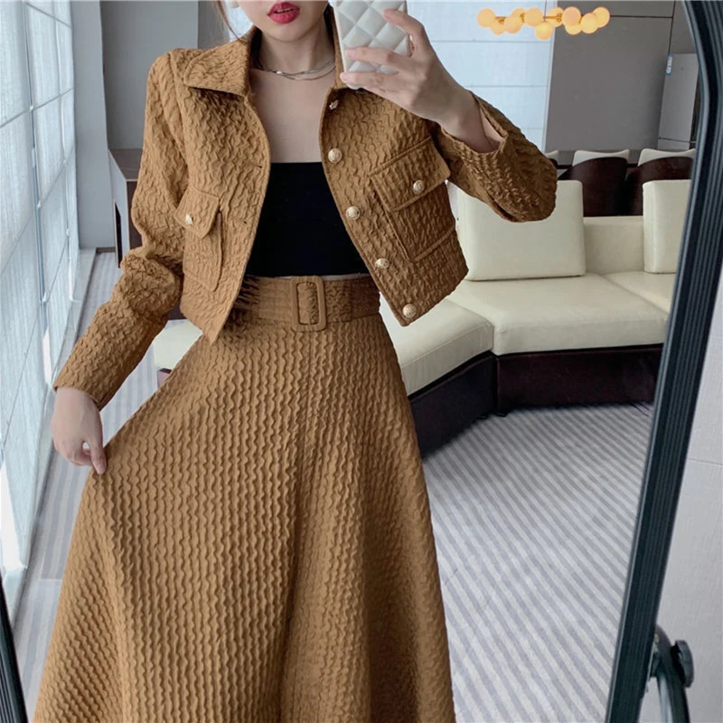Spring Autumn Women Two Piece Loose Long Sleeve Danleng Jacket+High Waist Half Skirt Gentle Women's Two Piece Group Set
Spring Autumn Women Two Piece Loose Long Sleeve Danleng Jacket+High Waist Half Skirt Gentle Women's Two Piece Group Set