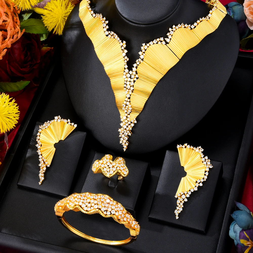 

Missvikki Famous Brand 4PCS Clear CZ Luxury Jewelry Set For Women Wedding Party Zircon Crystal Dubai Bridal Jewelry Set Gift