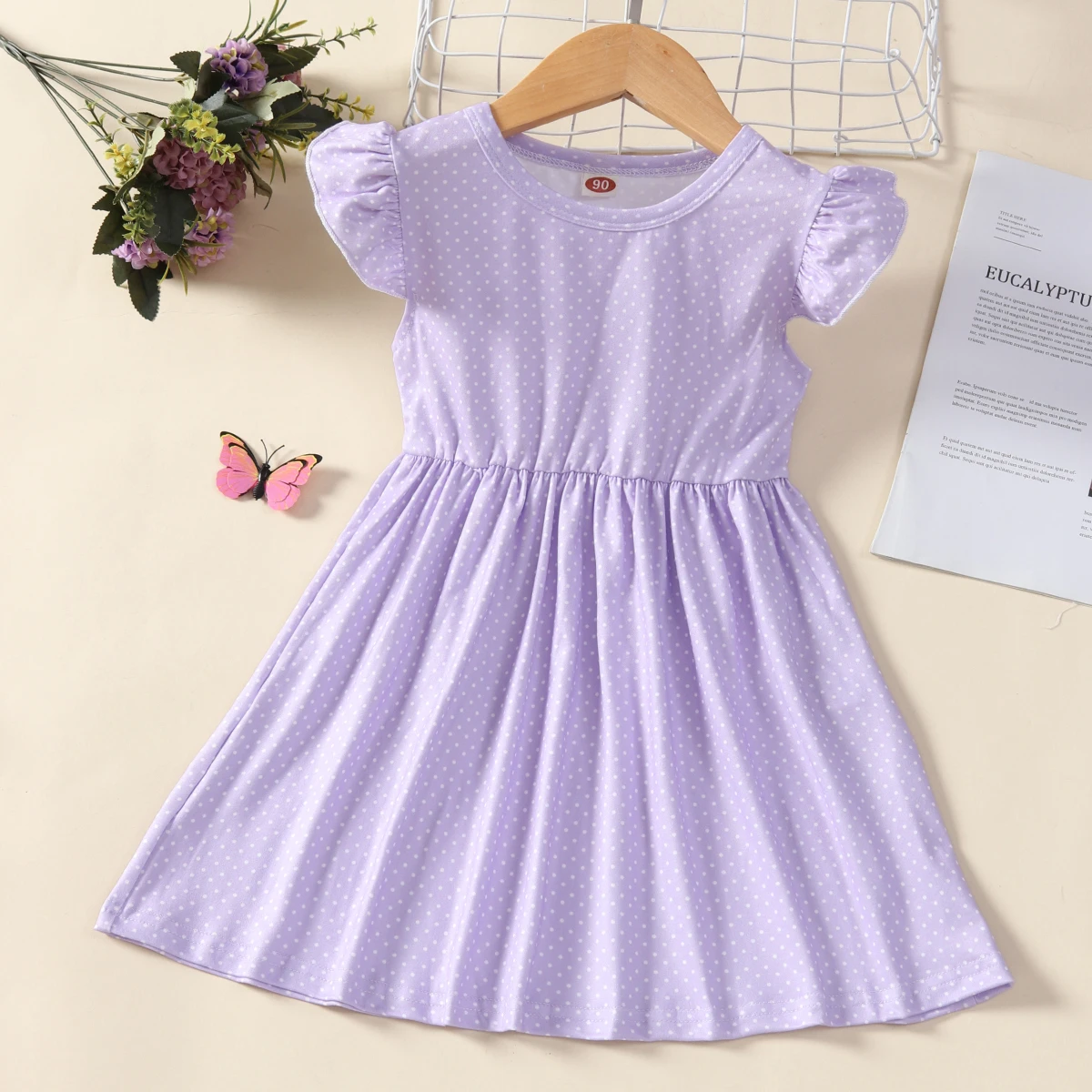 

Summer Dress for Girls Lovely Dot Cute Flying Sleeve Kids Dresses Cotton Ruffles New Toddler Girl Clothes 1-7Y