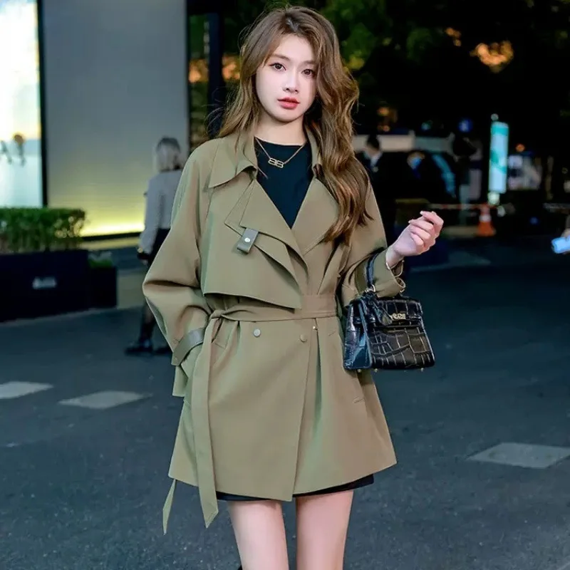 

2024 Spring and Autumn New Windbreaker Coat Women's Mid length Korean Fashion and Western Style Trench Coat