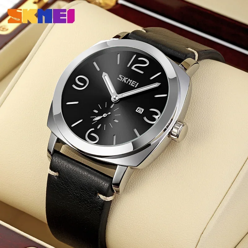 

SKMEI 9305 Brand Luxury Genuine Leather Strap Quartz Wristwatches Male Simple Date Time Sport Watches Mens Clock reloj hombre