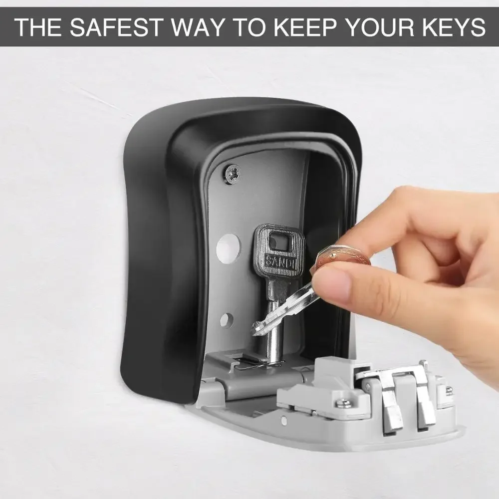 

Key Safe Box Weatherproof 4 Digit Combination Outdoor Key Security Storage Case Key Lock Box Wall Mounted Aluminum Alloy Plastic
