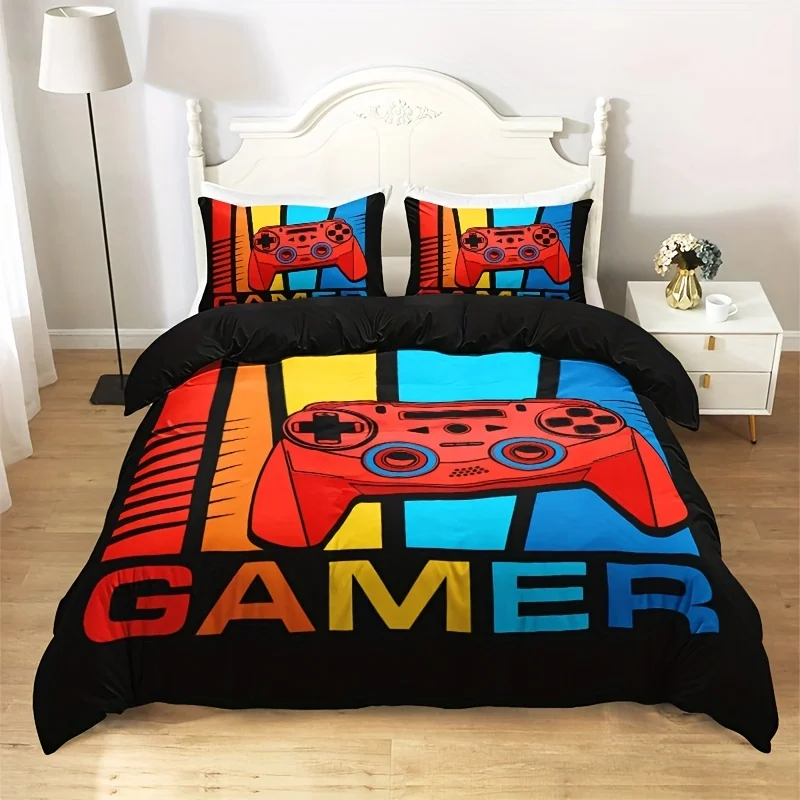 

Colorful Gamepad Print Duvet Cover Set Soft and Comfortable Bedding for Bedroom Includes 1 Duvet Cover and 2 Pillowcases