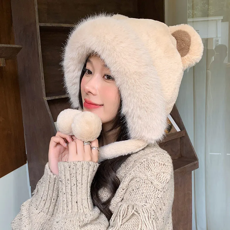 

Fashion Women Winter Bear Plush Hat Cute Outdoor Russian Cap Padded Thickened Cold Windproof Ear Protection Free Shipping Warm