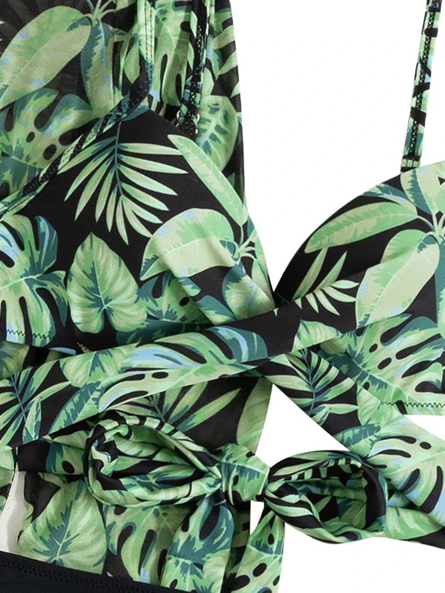 Женские купальники бикини из 3 предметов с принтом листьев, бюстгальтер с подкладкой и высокой талией, накидки с длинным рукавом, комплект купального костюма
Женские купальники бикини из 3 предметов с принтом листьев, бюстгальтер с подкладкой и высокой талией, накидки с длинным рукавом, комплект купального костюма