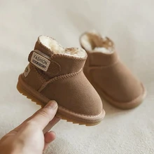 New Winter Baby Snow Boots Warm Plush Leather Toddler Shoes Fashion Boys Girls Anti-slip Rubber Sole Baby Sneakers Infant Boots