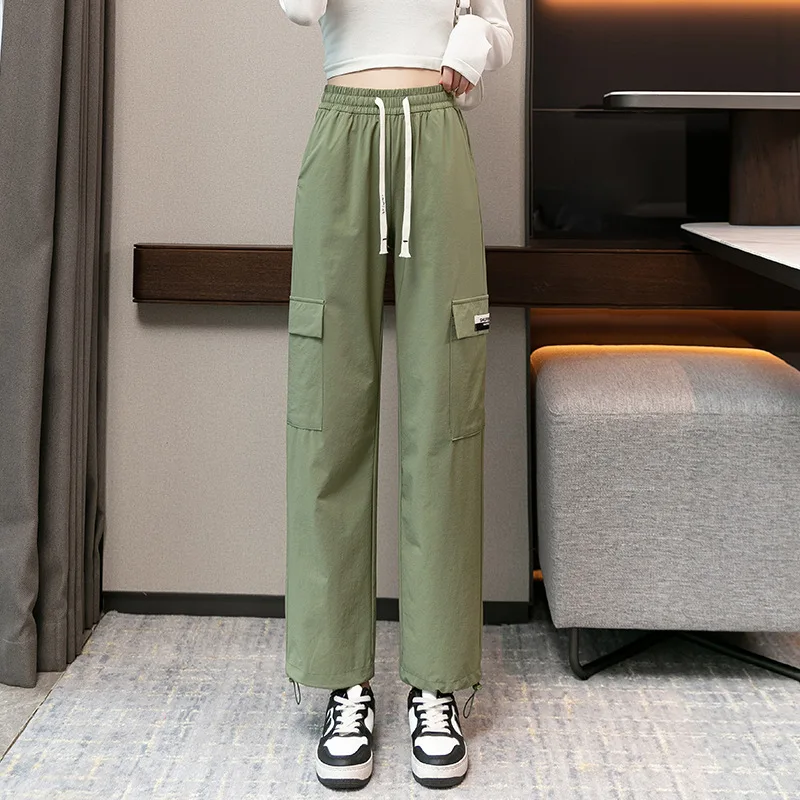 

Trend High Waist Women Cargo Pants Spring Fall Korean Lace Up Straight Jogger Pantalones Casual Baggy Fashion Streetwear Trouser
