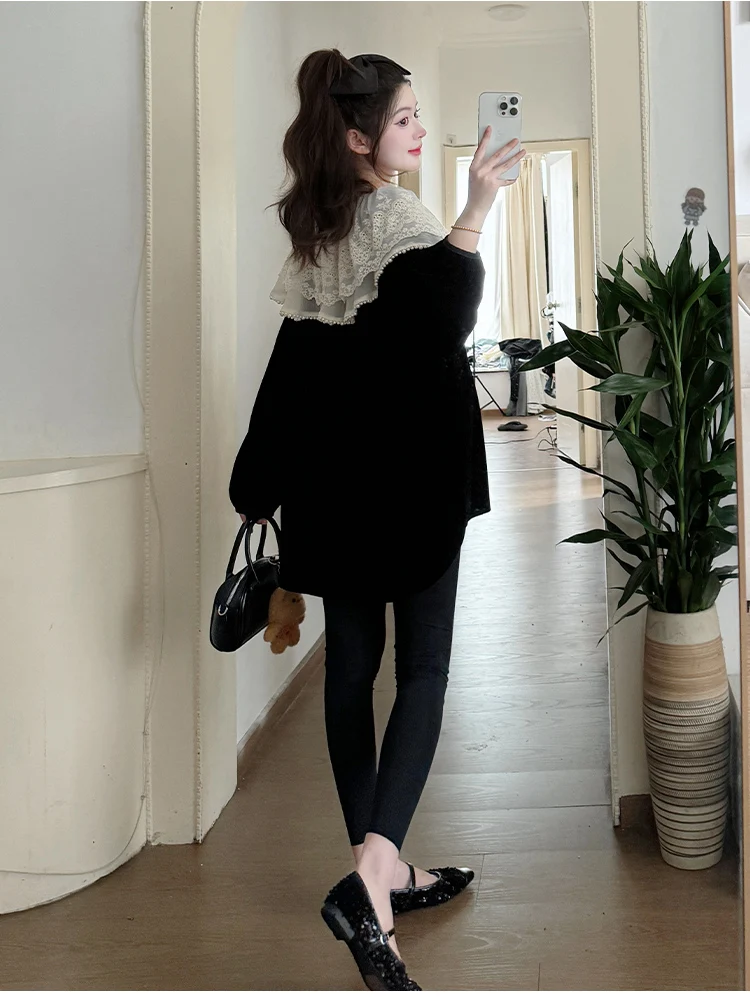 Autumn Pleated Flying Sleeve Pregnancy Shirt+belly Trousers Twinset Loose Casual Pregnant Woman Pants Suit Maternity Clothes Set 5 S368a4a796e9c417d8fd06a8e2c9ff18fo