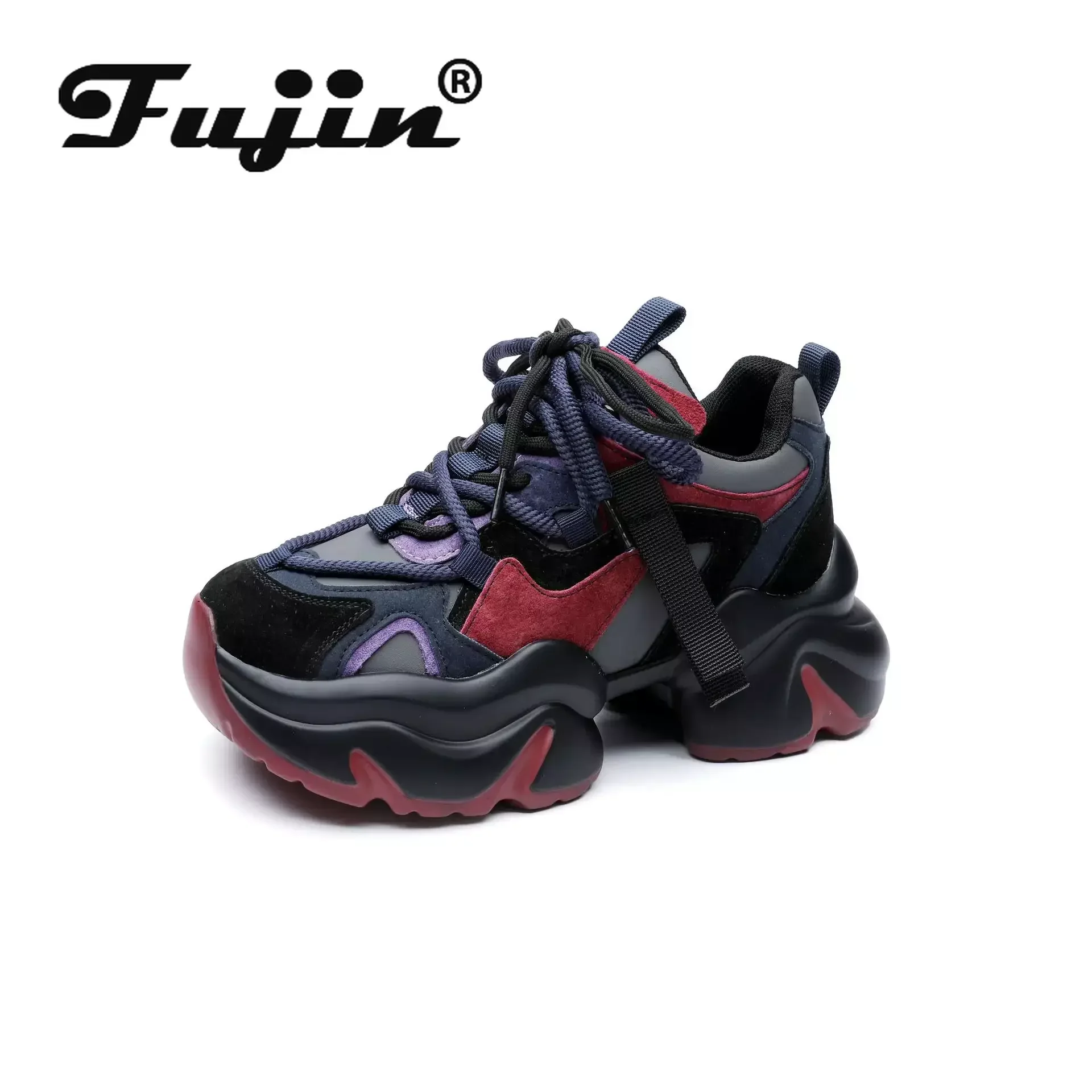 

Fujin 6cm Women Autumn Spring Platform Wedge Vulcanize Shoes 2024 Synthetic Cloth Suede Genuine Leather Pigskin Chunky Sneakers