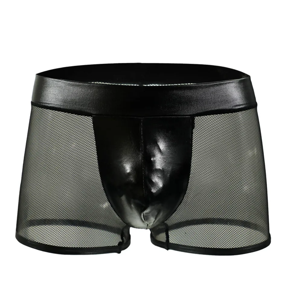 Fashion Mens Sexy Faux Leather Black Mesh Night Club Boxer Briefs Underwear Men'S Soft Sexy Boxer Faux Leather Underwear
Fashion Mens Sexy Faux Leather Black Mesh Night Club Boxer Briefs Underwear Men'S Soft Sexy Boxer Faux Leather Underwear