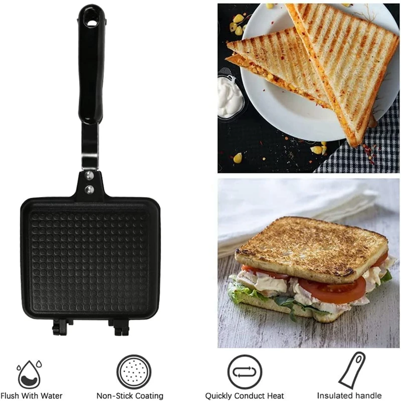 

Sandwich Maker Non-Stick Hot Sandwich Maker Panini Grill Pans With Handle Aluminum Flip Pan Fit For Home Kitchen