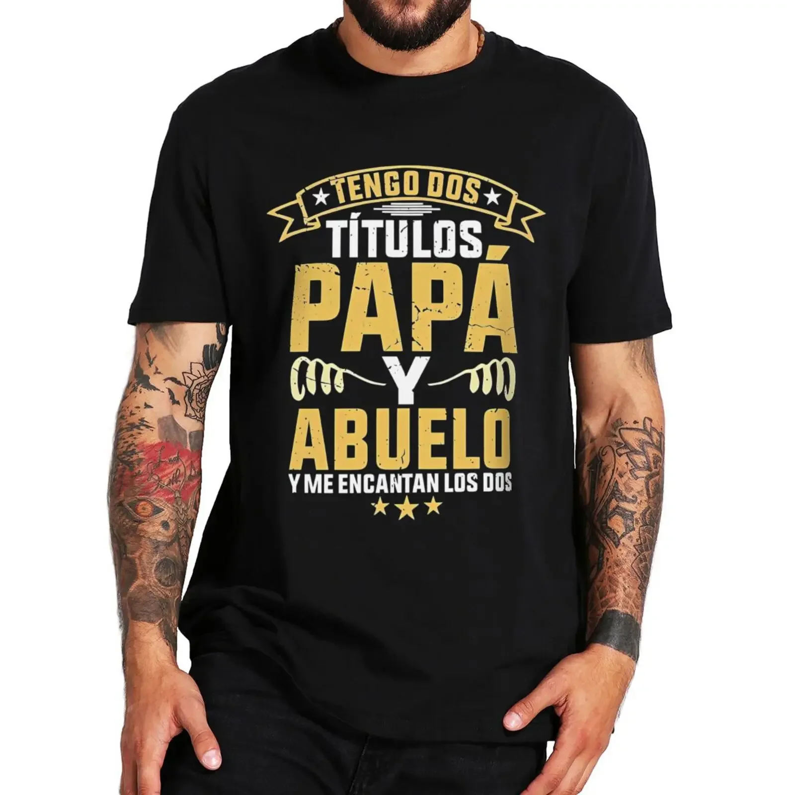 

Футболка для папы и дедушки с надписью «У меня есть два названия», Забавный испанский юмор, подарок на день папы и отца, футболки, топы, европейский размер, 100% хлопок, Повседневная футболка
